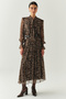 Leopard Pattern Scarf Collar Lined Regular Blouse - 4