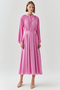 Lace-Up Collar Waist Fitted Lined Regular Midi Dress