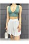 Women's White Stretchy Flared Skirt Pleated Skirt - 2