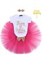 It’s My 1st Birthday Baby Girl Outfit – Bodysuit, Tutu Skirt, Floral Headband, Cake Toppe