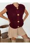 Gold Buttoned Pocketed Bellor Knitwear Vest Claret Red