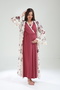 Women's Burgundy Patterned Double Breasted Flange Sleeve Maternity Nightgown-Dressing Gown Set of 2 - 7