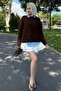 Brown Crew Neck Knitted Patterned Women's Knitwear Sweater Mg2520 - 4