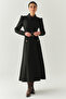 Front Zipper Belted Long Sleeve Slim Fit Midi Dress - 2