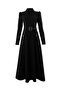 Front Zipper Belted Long Sleeve Slim Fit Midi Dress - 6