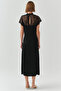 Lace Detailed Short Sleeve Regular Satin Midi Black Dress - 3