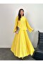 Overlock Detailed Blouse and Skirt Double Set 8045 - Yellow - 2
