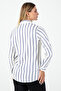 Women's White Navy Blue Striped Moroccan Fabric Long Sleeve Shirt – Stylish and Comfortable Office & Casual Combination - 6