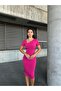 Sandy Triangle Neckline Detailed Midi Evening Dress 583290 Fuchsia - 2