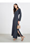 Women Grey Maxi Dress with Buttons - 2
