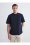 Navy Blue Regular Fit Judge Collar Linen Blend Men's Shirt