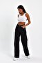 Black High Waist Zippered Wideleg Jean Trousers