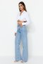 Isabella Women's Blue Snow Wash Lycra High Waist Loose Leg Loose Jeans - 2