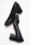 Women's Black Genuine Leather Blunt Toe Comfortable Design Daily Classic Heeled Shoes - 6