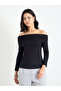 Black Off-Shoulder Textured Knit Top - 3