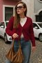 Burgundy V-Neck Women's Knitwear Cardigan Mg2462 - 5