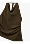 Sleeveless Backless Draped Asymmetrical Degaje Neckline Blouse - 6
