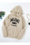 Unisex Beige Hooded Sweatshirt Miami Black Print