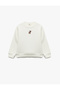 Long Sleeve Crew Neck Hooded Sweatshirt with Deer Embroidery Detail - 3
