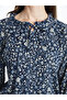 Navy Blue Lace-Up Collar Floral Blouse - 7