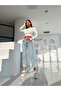 Snow Washing High Waist Lycra Short Leg Ankle Model Trousers Jeans - 3