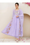 Women Lilac Cotton Kurta with Trousers and Dupatta Set - 2