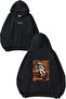 Astronaut Design Printed Oversize Black Hooded Sweatshirt