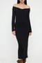 Teen Black Carmen Collar Bodycone/Fitted Ribbed Stretchy Straight Maxi Knitted Dress Twoaw26El00061 - 3