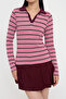 Teen Pembe Çizgili Polo Yaka Fitted/Vücuda Oturan Örme Bluz TWOAW26BZ00034 - 3