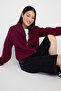 Teen Koyu Bordo Fermuarlı Oversize Kalın İçi Polarlı Örme Hırka/Sweatshirt TWOAW25SW00122