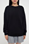 Siyah Oversize/Bol Kesim Bisiklet Yaka Kalın Şardonsuz Örme Sweatshirt TWOAW26SW00029 - 4