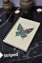 Butterfly Themed Wooden Cover Notebook - Lined Notebook - Agenda - School Notebook (A5 - 120 Pages)