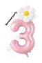 Pink Number and White Daisy Foil Balloon Set Age 3