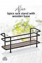 Metal Spice Rack Stand with Wooden Base - Spice Rack Organizer