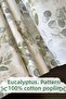 100% Cotton Eucalyptus Printed Poplin Fabric - Duvet Cover - Sheet - Pillow - Dress - Bag - 240 Cm Width