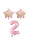 Renaissance Pink Color Number and Happy Birthday Written Star Foil Balloon Set Age 2