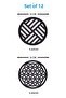 12 Pcs (Two Types of Pattern) Round Coasters (10 X 10 cm) (Black One Side)