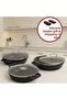 6 Piece Black Glass Lid Granite Saucepan Set 18-20-22 cm