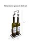 Double Glass Oil Pot with Metal Stand |   2-Piece Labeled Glass Oil Bottle Stainless Stand and Base Vinegar Bowl - 2