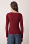 Taş-Bordo İkili Paket Kayık Yaka Fitted/Vücuda Oturan Örme Bluz TWOAW25BZ00062 - 4