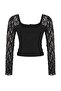 Teen Siyah Düğmeli Fitted/Vücuda Oturan Dantel Örme Bluz TWOAW26BZ00016 - 6