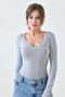 Women's Lycra Fabric Long Sleeve V Neck Gray Blouse 12972 - 6