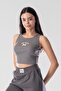 Halter Neck Tank Crop Slogan Printed Cotton Ribbed Knitted Camisole Lycra Top - 5