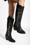 Ashton Black Skin White Embroidered Western Long Below Knee Cowboy Women's Boots - 3