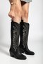 Ashton Black Skin White Embroidered Western Long Below Knee Cowboy Women's Boots