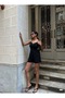 Women's Black, Strappy Double Breasted Collar Shorts Jumpsuit - 9