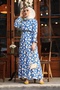 Daisy Pattern Woven Dress - Indigo