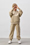 Hooded Girls' Tracksuit Set with Stitching Detail, Linden Green - 3