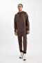 Men's Brown Regular Cut Zipper Pocket Skuba Diving Fabric Jogger Sweatpants D1952Ax24Au - 3