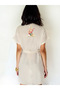 Ecru Color Low Sleeve Muslin Kimono with Sea Plants Bouquet Design - 3